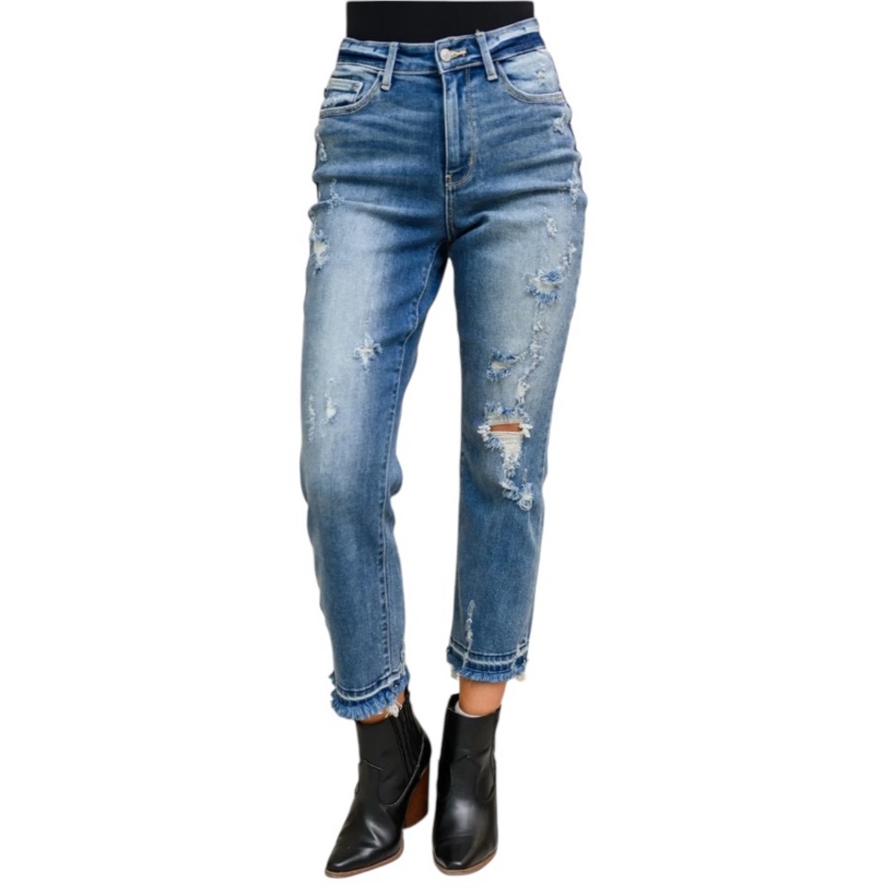 Judy Blue Distressed Cropped Ankle Hem Jeans size 3/26 NWT